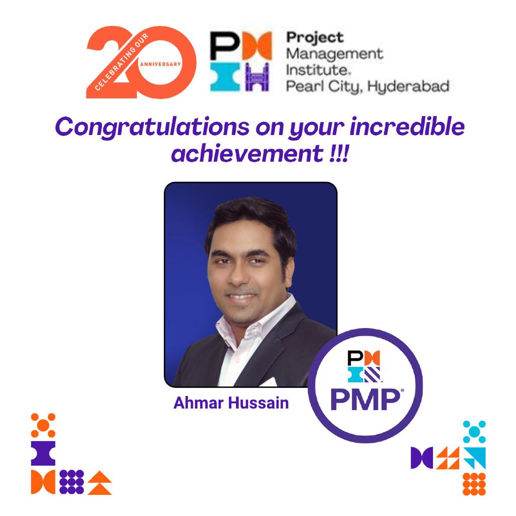 PMIPCC's tweet photo. #PMIPCC Hyderabad congratulates Ahmar Hussain on getting #PMP #Certified. Job Well Done👍

Welcome to the #Project #Management #Fraternity.

#PMI #PMIPCC20 #ProjectManagement #PMP #PMICredential https://t.co/6n27n7GVAI