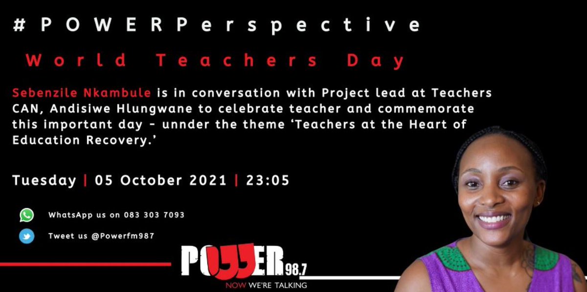 [LISTEN IN 🎧] 

@TeachersCANza Project Lead @Andisiwe_H spoke with @Powerfm987's @SebeNkambule on #POWERPerspective to honour teachers on #WorldTeachersDay2021 yesterday. 🔥🔥🔥

Listen to the interview, it's worth it: 

🔗 omny.fm/shows/power-pe… 

#ShiningTheLight #TeachersCAN