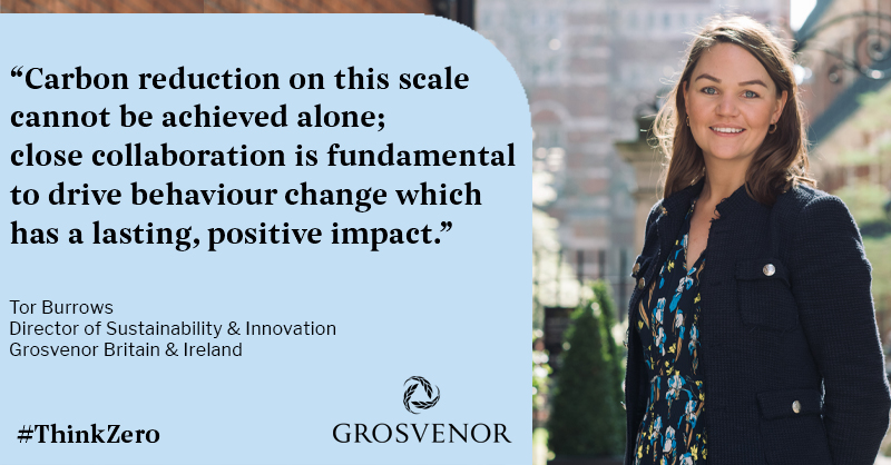 GrosvenorPropUK's tweet photo. Our 2030 #netzero goals challenge us to change every facet of our business from the design of places to their development & management. Success is only possible through working side by side with our tenants, suppliers and communities. https://t.co/qrXvAcg0rR #ThinkZero https://t.co/xK2kLURRZo