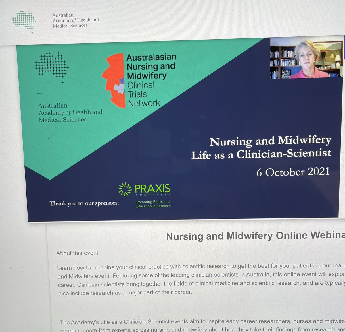 I’ve been excited for weeks for this event from <a href="/AAHMS_health/">Australian Academy of Health and Medical Sciences</a>. 

Keen to learn of the role and experiences of Nursing &amp; Midwifery Clinician-Scientists/Researchers.