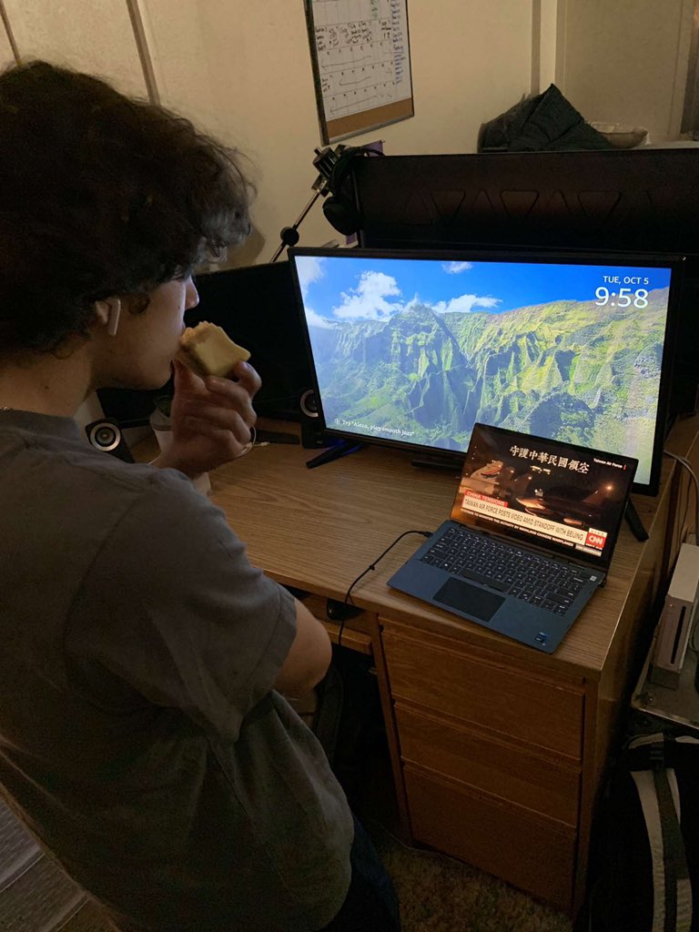 zaemcpherson's tweet photo. This is me enjoying some cheesecake while watching a news cast about something going on in China. Apparently China sent 52 military planes into Taiwan’s defense zone. I decided to watch this at night while catching up on the rest of the news for the day. https://t.co/tmOpylBLPG