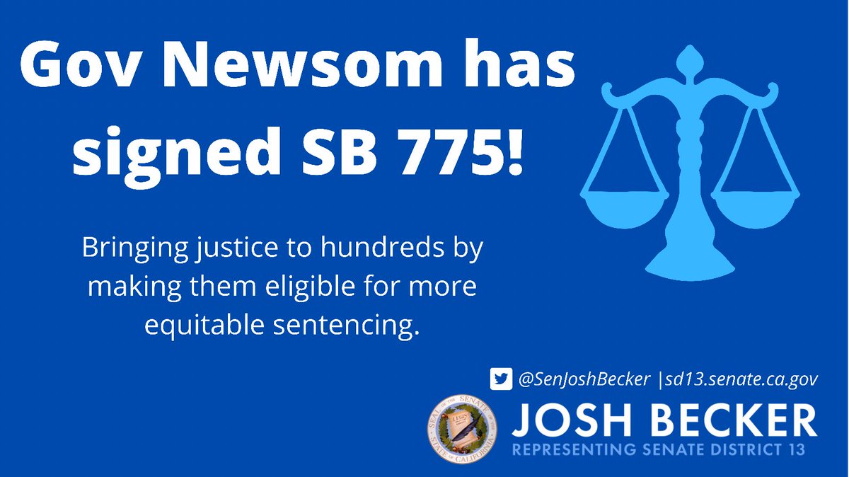 TY Gov. <a href="/GavinNewsom/">Gavin Newsom</a> for signing my SB 775. And thank you to <a href="/CACJNews/">CACJ</a> &amp; the California Public Defenders Assoc. for their partnership and support! Proud to have authored this important justice reform measure that will lead to more equitable sentencing.
