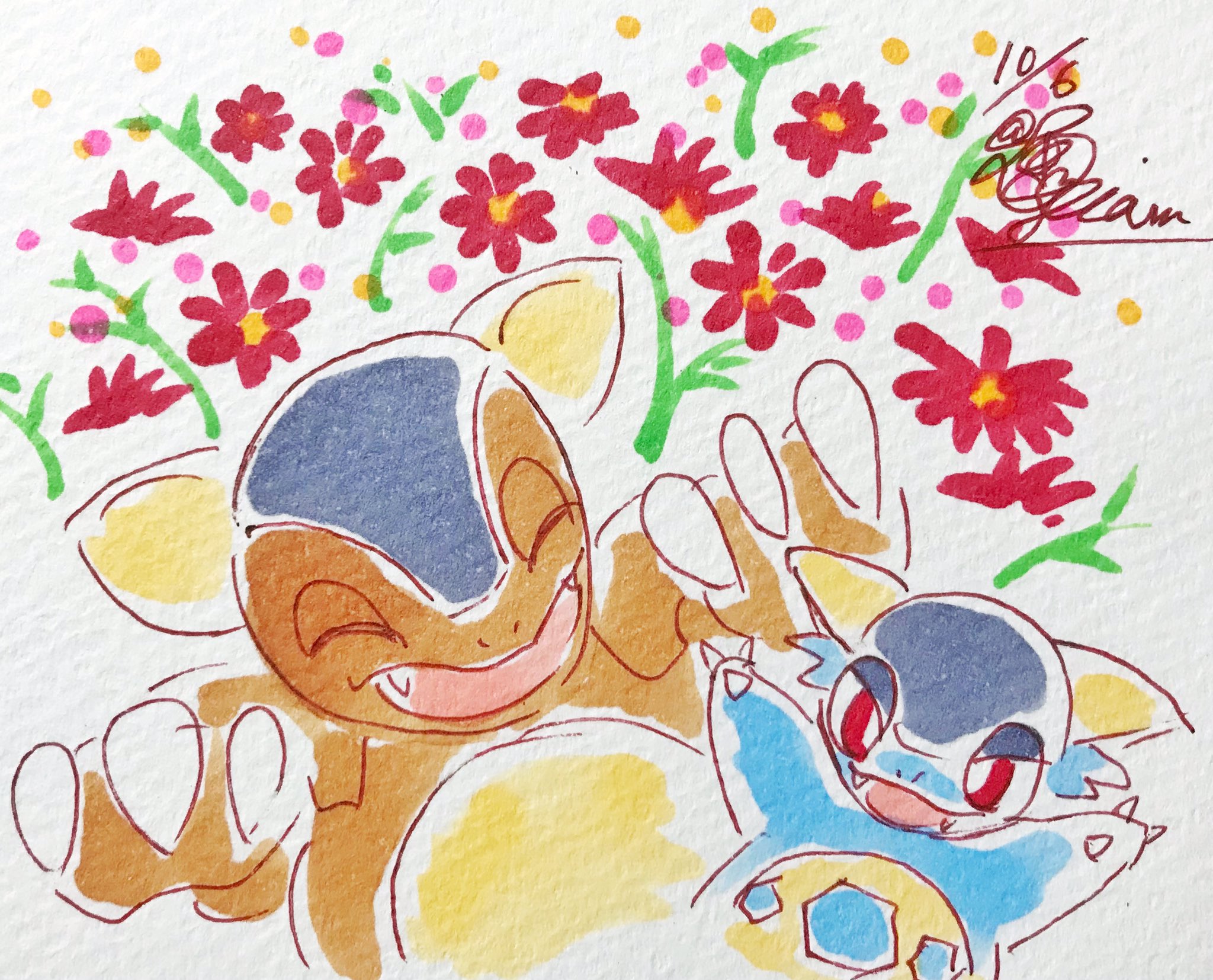 むぎしゃむ ご飯と趣味と日常 10月6日 今日の 誕生花 は 赤いコスモス 花言葉は愛情 調和 愛情と言う花言葉から ガルーラ 今日も継続10分イラスト ポケモンイラスト Illust イラスト 今日も23時頃にオリキャライラストを載せます T Co