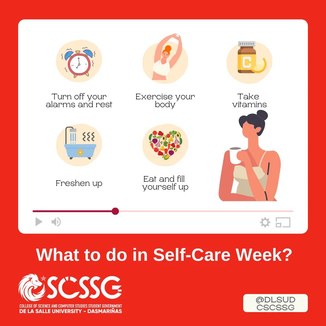 DLSUD_CSCSSG's tweet photo. "Self care is how you take your power back." -Lalah Delia 

A reminder for you to take time prioritizing &amp; appreciating yourself.

Breathe in , free your mind, body  and soul to prepare yourself for the next weeks that are about to come. 

You can make it, ACES! But for now, REST https://t.co/EoBrXBtW6K