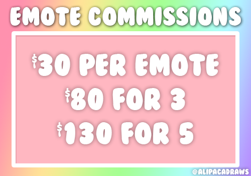 AlipacaDraws's tweet photo. EMOTE COMMISSIONS FOR TWITCH/DISCORD/ETC NOW OPEN! If interested, please comment, or send me a DM! :) Retweets/shares appreciated to spread the word, thank you! https://t.co/SIlqyKzXGC