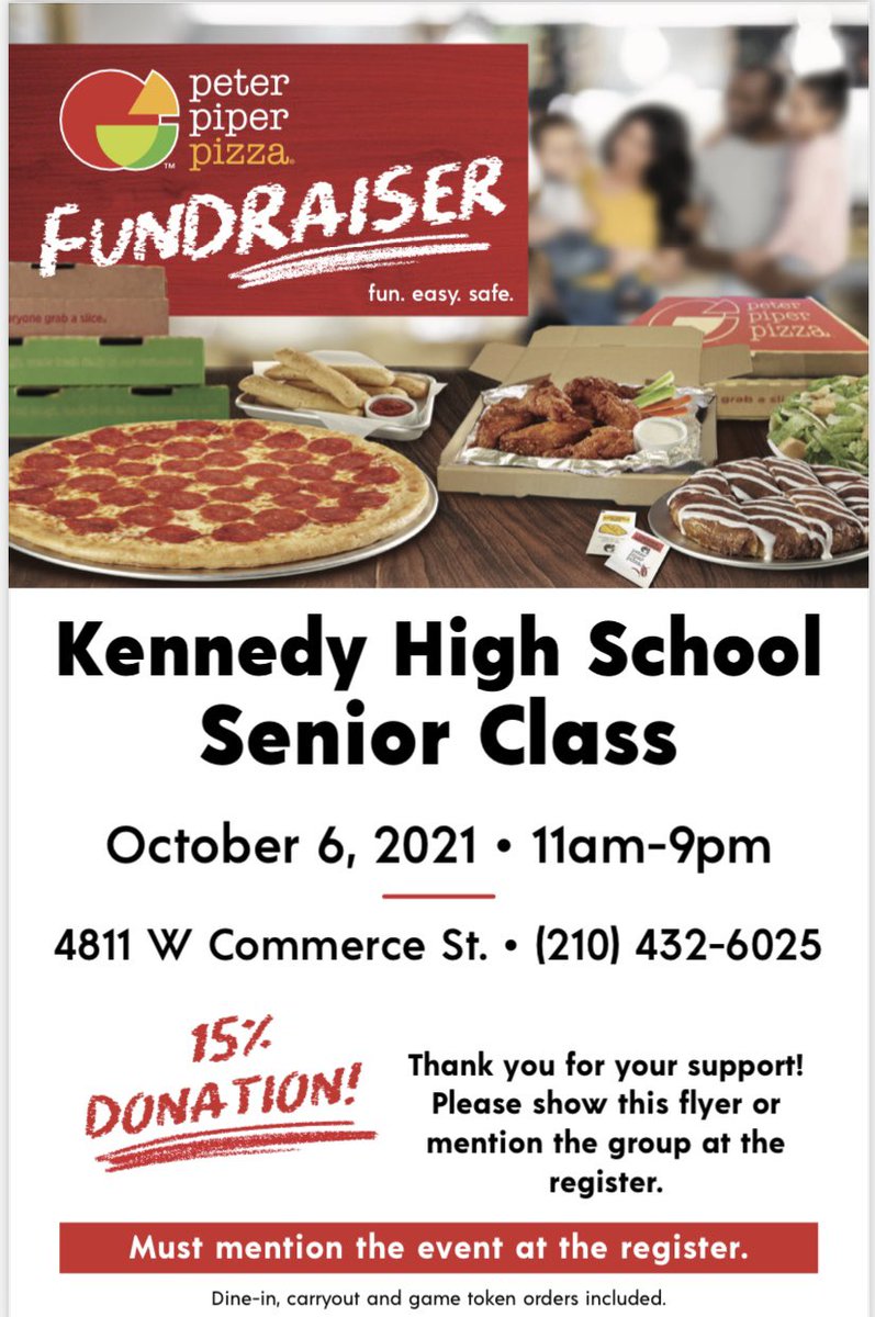 EdelyOlvera's tweet photo. @JFKennedyHighS Community!! We need your help tomorrow, don’t feel like cooking? We know where you can go @PeterPiper_SA.
@jfkco22 @EISDofSA https://t.co/1Ju3rY7hr4