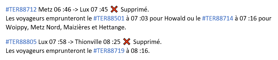 TERNancyMetzLux's tweet photo. 🎙️ #InfoTrafic 

📢 Suppressions suite à la panne d’un train. https://t.co/k5kQQHxCxm