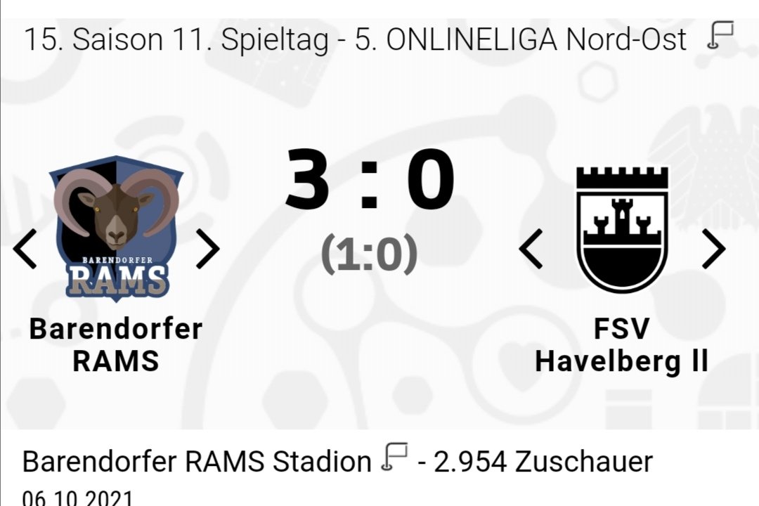 BarendorferRAMS's tweet photo. Am 11. Spieltag wurde gegen das Team vom FSV Havelberg II mit einem soliden 3:0 gewonnen. https://t.co/F3j5Hk3Jmd