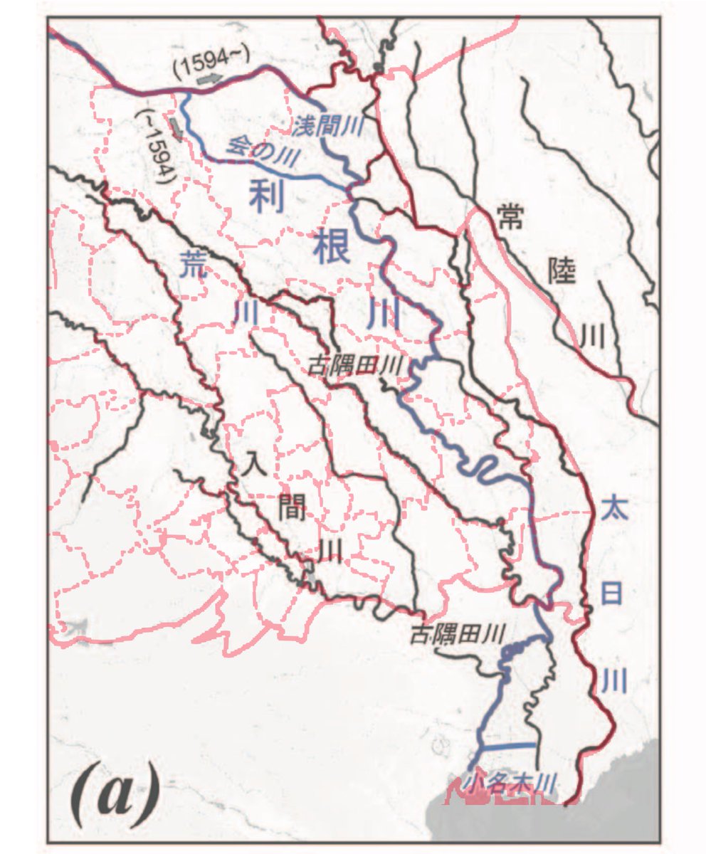 江戸時代の河川流路と自治体境界を重ねてみる 