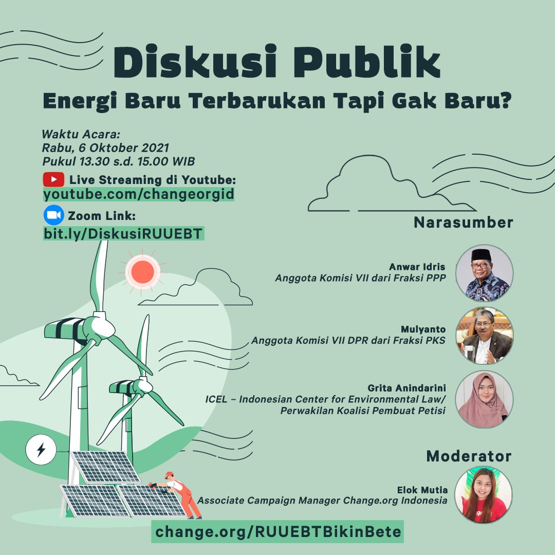 ChangeOrg_ID's tweet photo. Kemarin rame di berita, pemerintah pastikan akan berhenti bangun PLTU baru 👀

Kita minta penjelasannya siang ini dari perwakilan @DPR_RI dan perwakilan koalisi @ICEL_indo yuk! Jangan lupa daftar di https://t.co/Z6eFNrdEbj ya 😉 https://t.co/ektEyw1CQ4