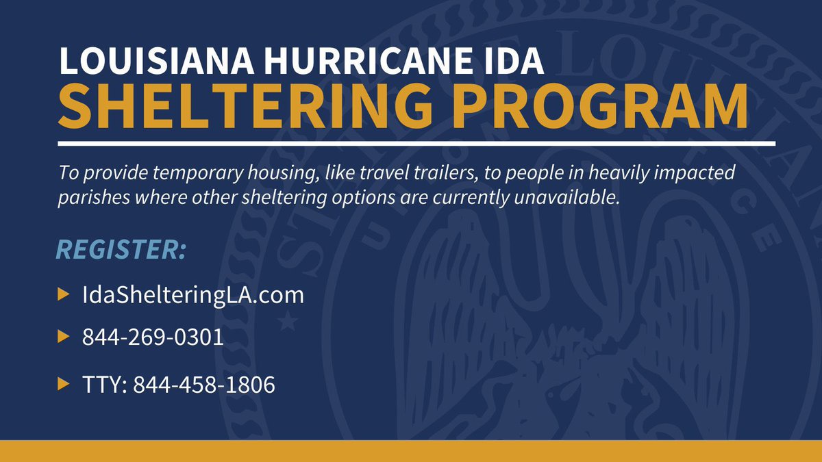 FearNotProject's tweet image. Registration is now open for the LA Hurricane Ida Sheltering Program. This first-of-its-kind program approved by FEMA will help the state fill the need for resources until FEMA’s temporary housing mission ramps up.