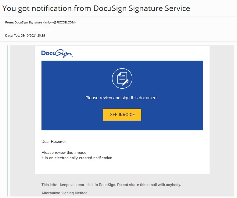 JAMESWT_WT's tweet photo. "You got notification from DocuSign Electronic Signature Service"
#Hancitor #Chanitor #DocuSign
too in #Italy
Samples Doc/DLL
https://t.co/01SJ3Hp1AR
Urls
https://t.co/RXVHQWOig2
https://t.co/yFfhPagIpA
C2
>/8/forum.php
thatisheair.[com
havoutry.[ru
givallinere.[ru
cc @JRoosen https://t.co/8P1t4x025P