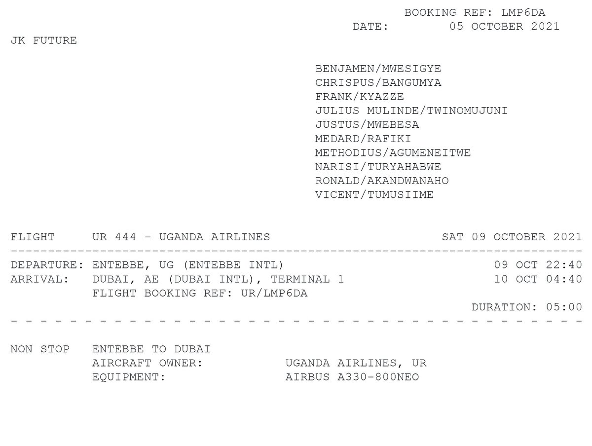 As patriotic Ugandan corporate body and in spirit of growing our own, we have booked and confirmed 35 tickets  for our candidates on <a href="/UG_Airlines/">Uganda Airlines</a> travelling to #Dubai. 5 hour none stop journey on AIRBUS A330-800NEON is a deal. More business from us. #FlyUgandaAirlines <a href="/UAERAUg/">UAERA</a>