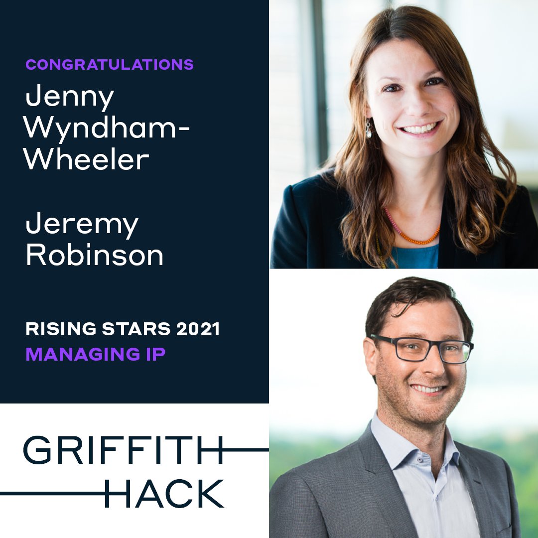 Griffith Hack (@griffithhack) on Twitter photo Congratulations to Jenny Wyndham-Wheeler and Jeremy Robinson on being named Rising Stars in IP for 2021 by <a href="/ManagingIP/">Managing IP</a>! This is the third year running that both Jenny and Jeremy have been recognised. #MIPRisingStars Congratulations to Jenny Wyndham-Wheeler and Jeremy Robinson on being named Rising Stars in IP for 2021 by <a href="/ManagingIP/">Managing IP</a>! This is the third year running that both Jenny and Jeremy have been recognised. #MIPRisingStars