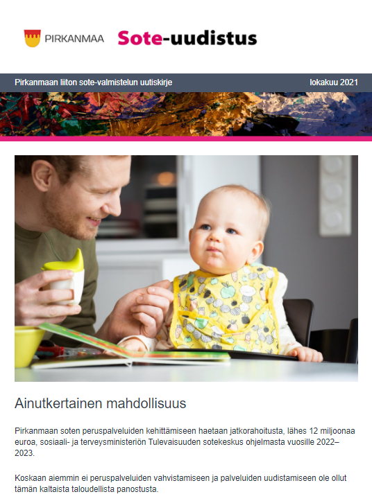 pirkanmaan_liit's tweet photo. Pirkanmaan liiton sote-valmistelun uutiskirje on nyt jakelussa. #PirSOTE #KOMAS #soteuudistus
Voit lukea sen täältä: https://t.co/gngvfD4SAB
Tai tilata sen täältä: https://t.co/4O3ceIputY https://t.co/j8tAY5Z3MZ