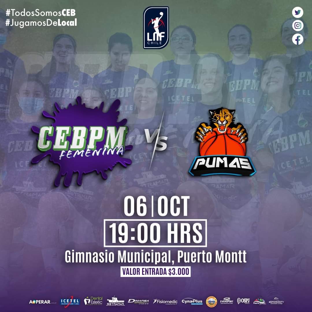 Se viene 2da Fecha LNF debutando de Local nuestro Plantel Femenino

Síguenos a través de nuestra Plataforma de Facebook CEB Pto Montt desde las 19:00hrs.
#Cebentodaspartes

<a href="/drodar77/">Daniel Rodriguez</a> <a href="/ChileFeba/">Federación Básquetbol de Chile</a> <a href="/addpm2020/">Amigos Del Deporte #ADD</a>