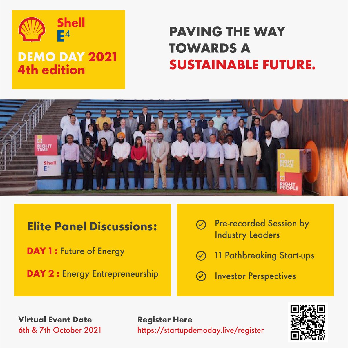 Shell_India's tweet image. Witness thought-provoking leadership keynotes, vibrant panel discussions, startup pitches, investor connects and more at #ShellE4 #DemoDay2021 today! 

In case you haven&apos;t already, register at go.shell.com/3owmQlQ