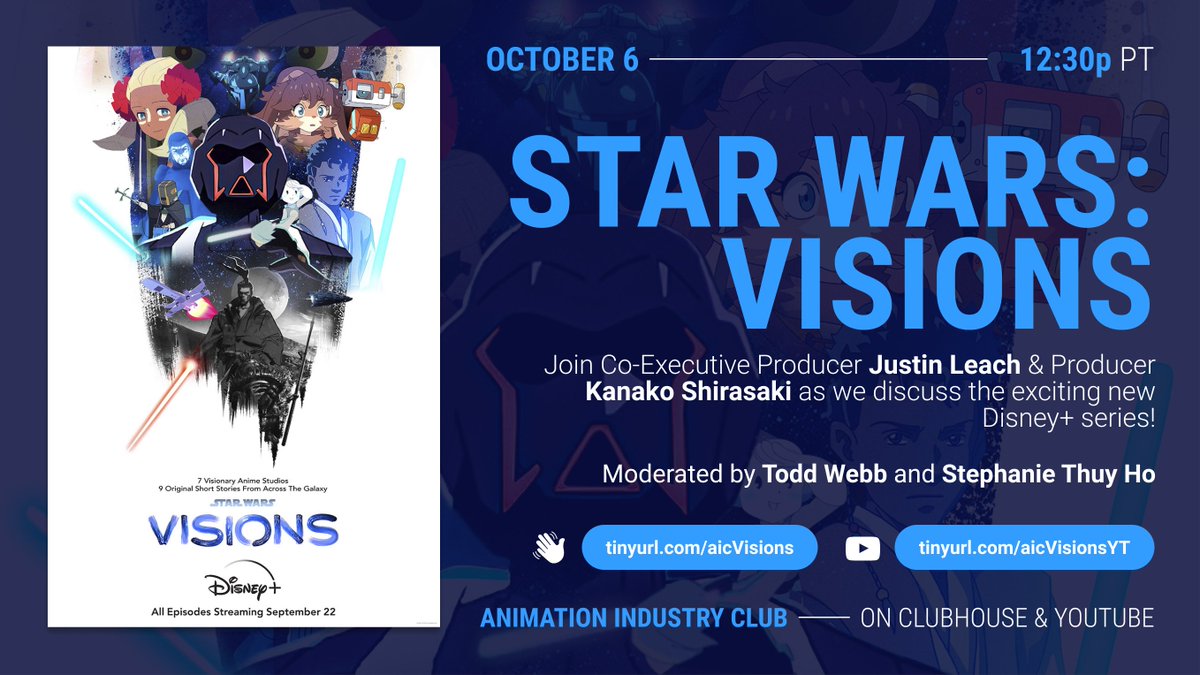 A new Jedi guest has appeared! May the Force be with you today @ 12:30p PT when we discuss the new <a href="/DisneyPlus/">Disney+</a> series #StarWarsVisions w/ Co-Executive Producer Justin Leach (<a href="/db5007/">Justin Leach (db5007.bsky.social)</a>) and Producer Kanako Shirasaki!

linktr.ee/AnimationIndus…