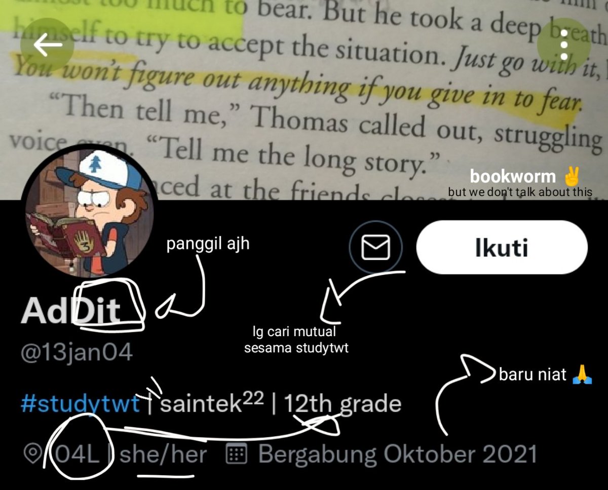 13jan04's tweet image. Hi, Baru gabung #studytwt Nih, mau cari kawan ng-ambis bareng.

 Let's be moots!

About me:
- saintek
- she/her 
- 12th grade

Tolong bantu rt/like ya, thx!

#studytwt #studyacc #AMBISVERSE