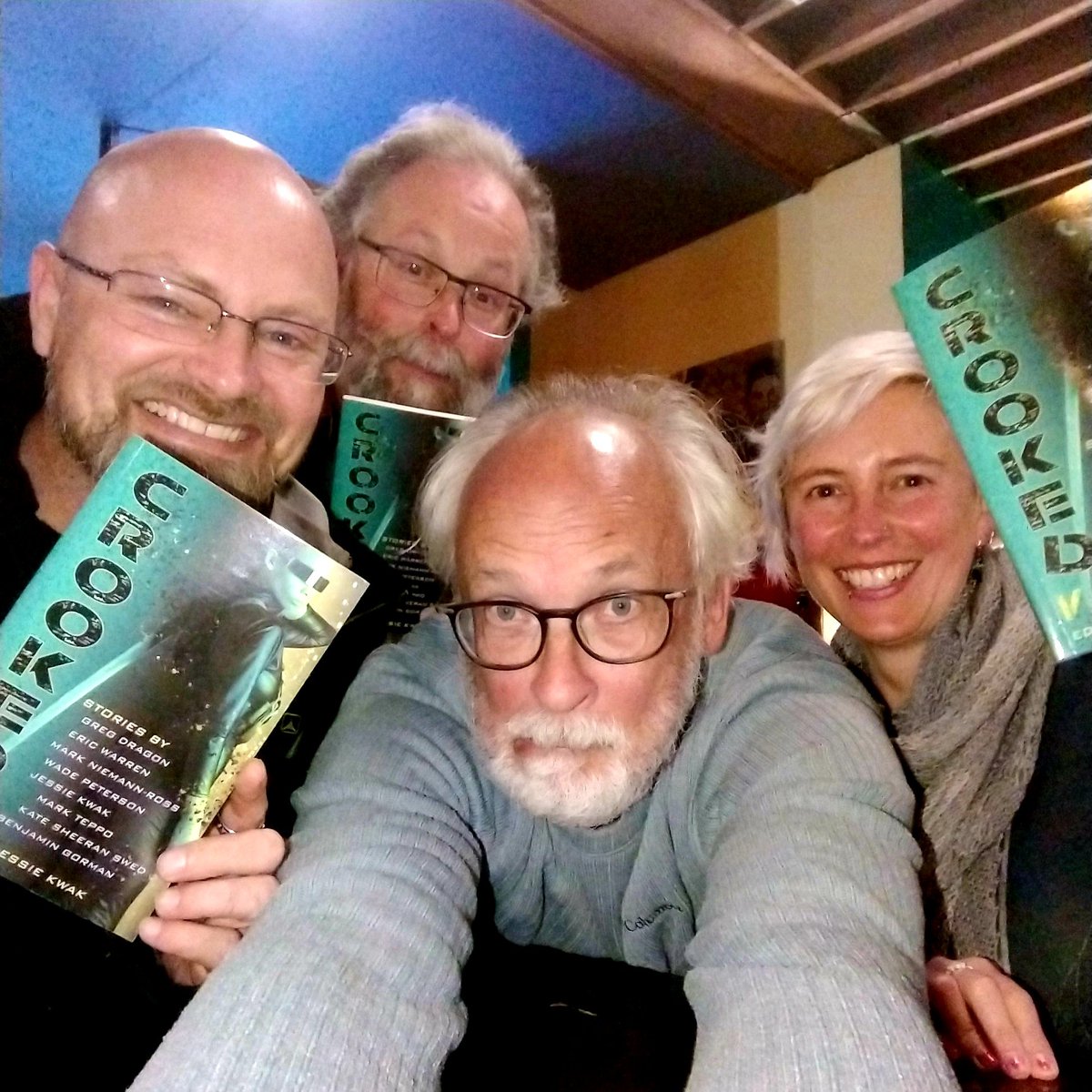 teachergorman's tweet photo. I got to hang out with @jkwak, @markteppo, and @marknr, some of the authors of CROOKED V.1 tonight, to celebrate the upcoming release. We got our author copies! So cool! Pre-order yours here: https://t.co/W2tcsnc9Vm https://t.co/M4Pkl6Y5Tq