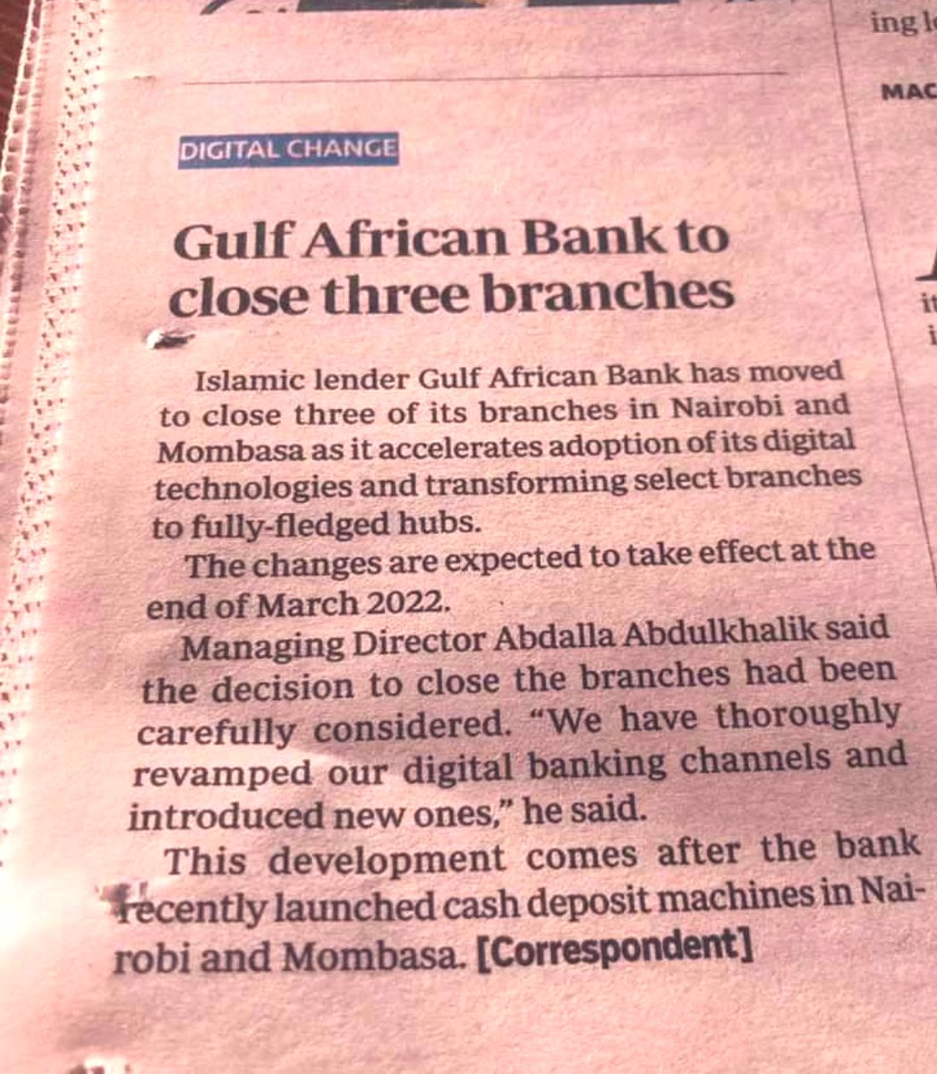 Asmali77's tweet photo. Great to see @GulfAfricanBank embracing digital technologies and transforming some branches into fully fledged hubs. This is a welcome move in a world where technology is taking centre stage. CEO @AAbdulkhalik thinking ahead. https://t.co/e3NKs84MwG