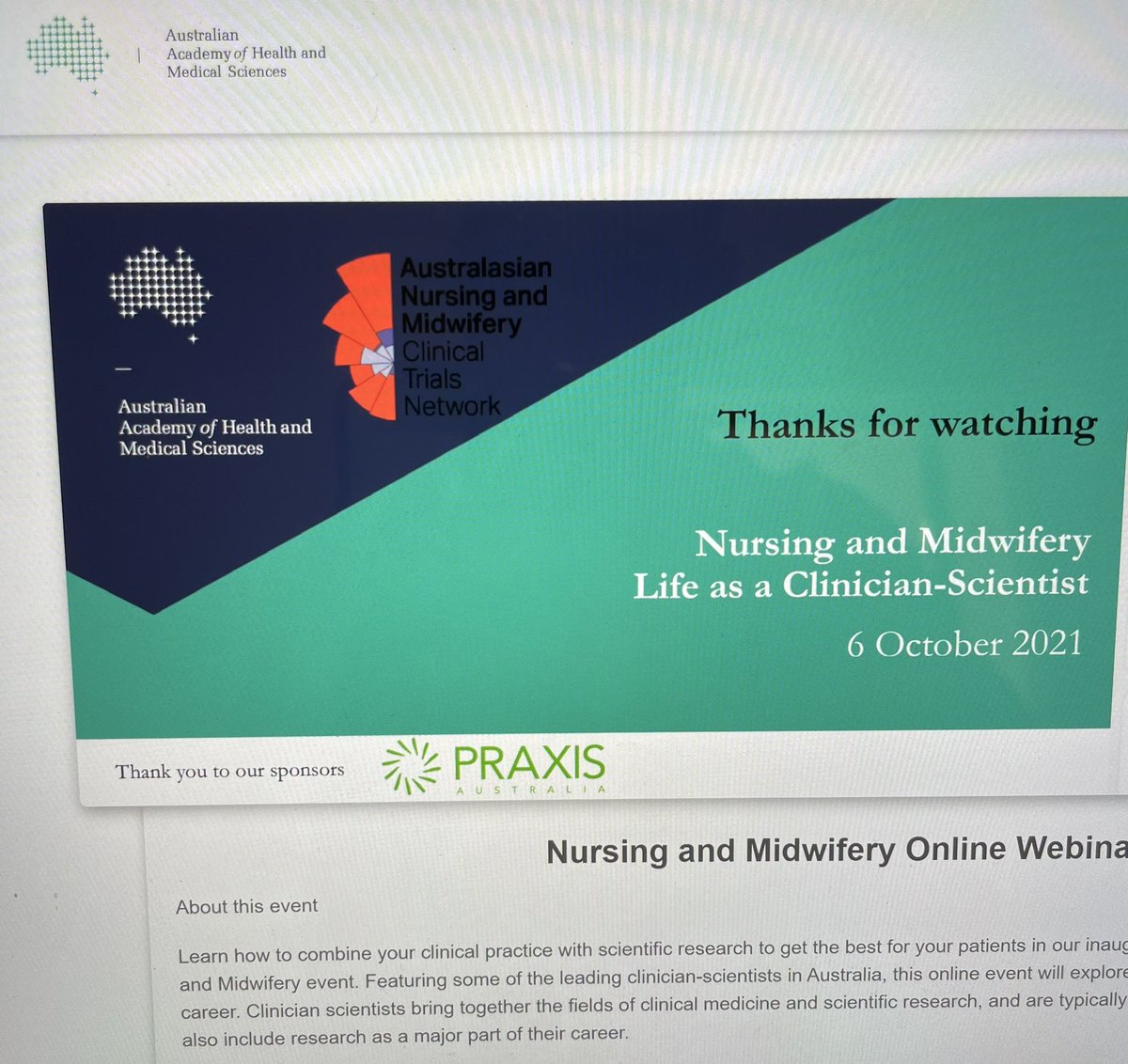 And that’s a wrap. As a junior nurse interested in research I gained immense value from today’s webinar from <a href="/AAHMS_health/">Australian Academy of Health and Medical Sciences</a>. 

Thank you to all of the presenters for their time and for sharing their experiences and advice. 

Now to implement what was learned…