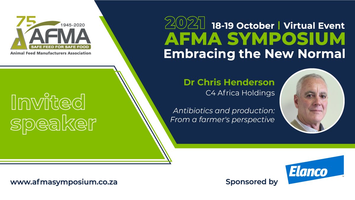 afmasouthafrica's tweet photo. Speaker announcement: We are pleased to announce Dr Chris Henderson as a speaker at the virtual AFMA Symposium on 18-19 October 2021.
Sponsored by: @Elanco
✅Register here https://t.co/PeYfosgAcg
✅Earn CPD points
#AFMASymposium #antibiotics https://t.co/eu3BxGpiS7