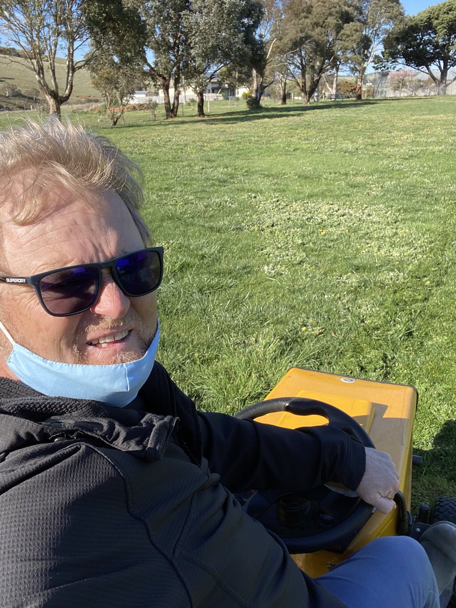bradnhaz's tweet image. When your school has over 750m2 per child of green play space, it’s pretty hard for your GA to keep the grass down. Especially when his one day per week falls on a public holiday. Small school principals wear many hats. #smallschoolprincipal #doe