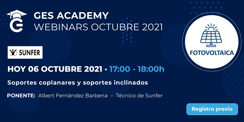 ElectroStocks's tweet photo. 🎓 #GESAcademy | Hoy 06/10 a las 17h, ¡no te pierdas el webinar de Albert Fernandez, técnico de @SUNFER!, que realizará una ponencia de Fotovoltaica sobre "Soportes coplanares y soportes inclinados".
¡Apúntate! ⬇️
https://t.co/Cuf7FoU5LP
¡Suma conocimientos, súmate al #AzulGES! https://t.co/YDKHXEskEZ