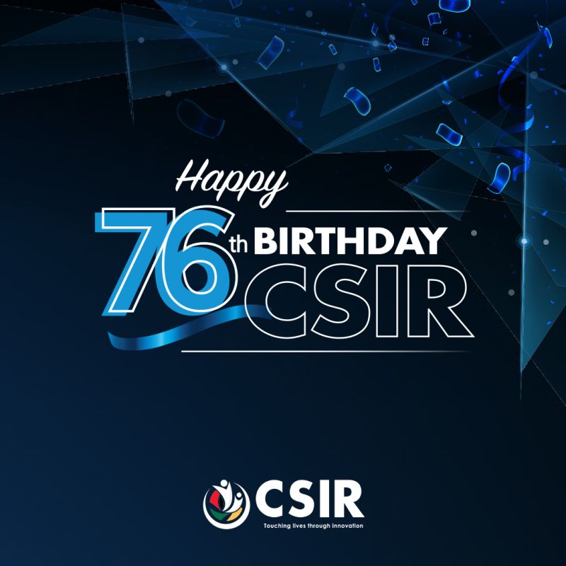 VicusVd's tweet photo. Happy birthday, #TeamCSIR! Today we celebrate 76 years of touching lives through innovation and as we look to the future, we continue to trust in our collective abilities to create a legacy through wisdom, strategic foresight to improve the quality of life of our people. #CSIR76 https://t.co/Ke77VieriD