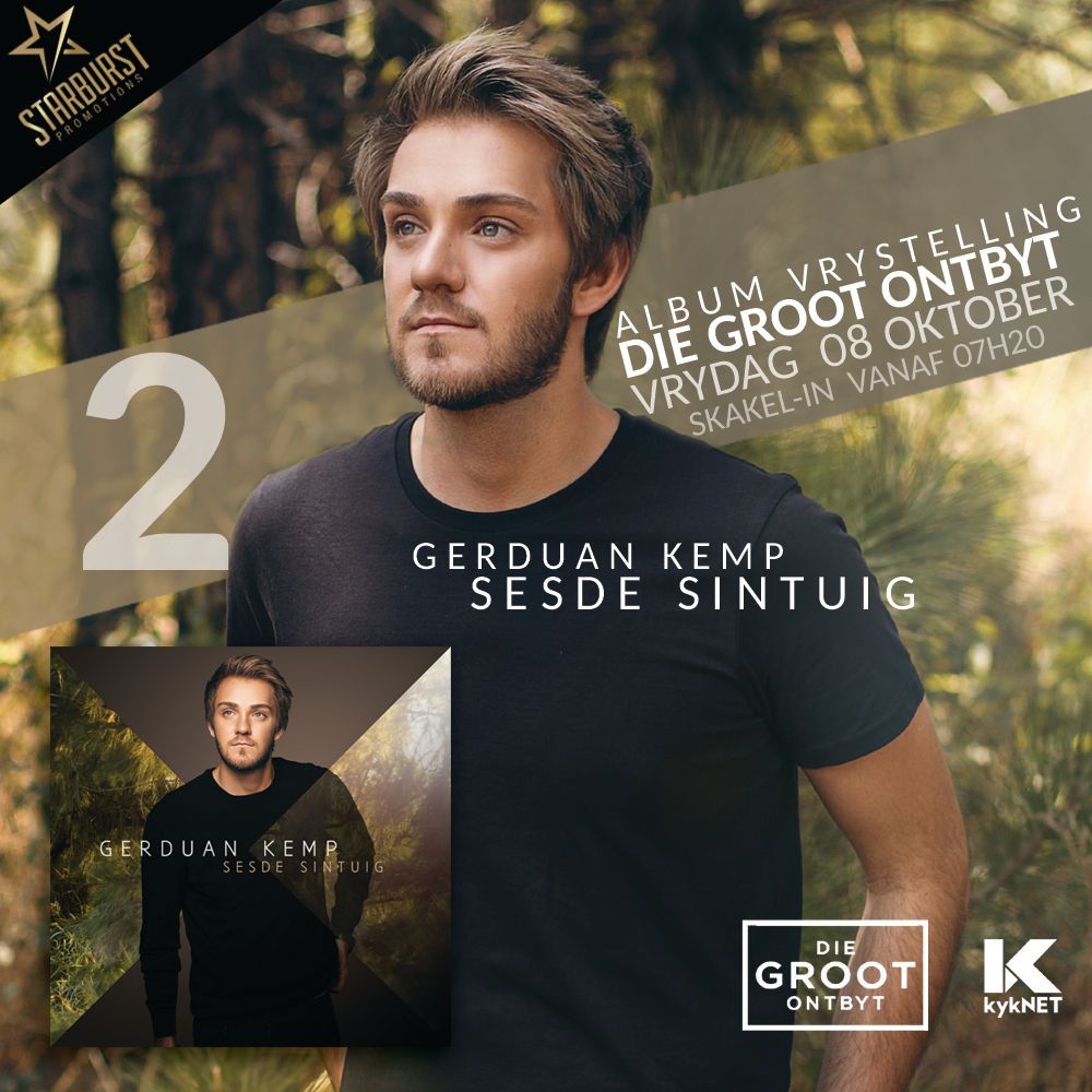StarburstPromo's tweet image. #2dae ! #SesdeSintuig #AlbumBekendstelling #GerduanKemp !!
Eksklusief op #DieGROOTOntbyt , Vrydag 08 Okt!
Kyk saam op @kykNETtv !