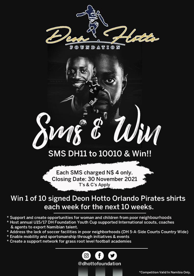DeonHotto's tweet image. Team #DH11, @HottoFoundation is giving away 10 signed shirts by me each week for 10 weeks. 

SMS DH11 to 10010 at N$4 as many times as you can and stand a chance to win. *Valid in 🇳🇦 via MTC only for now.