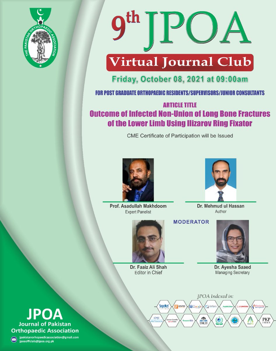 JournalofPakis1's tweet photo. Dear Colleague,

Please join us in the 9th Journal Club on Friday, October 08, 2021 at 09:00 AM Islamabad, Karachi.

Registration link: https://t.co/j0cEaXVUxw 

We look forward to have healthy academic session
Kind regards https://t.co/HSOknLaUF5