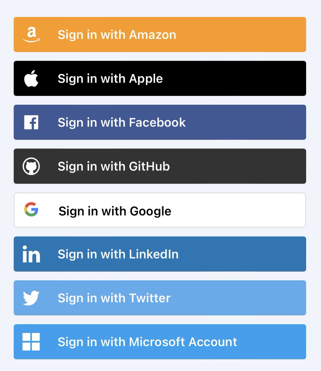 Eight 'sign in with' buttons for Amazon, Apple, Facebook, GitHub, Google, LinkedIn, Twitter, Microsoft; screenshot from a tweet by @Northvein on October 6, 2021