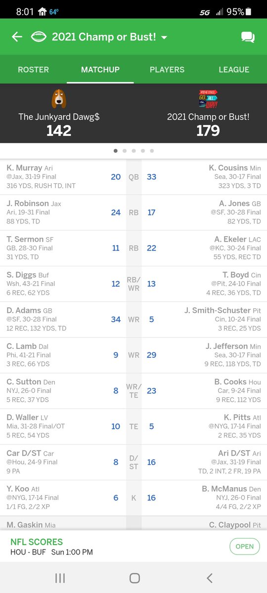 DailyLineUpShow's tweet image. #FantasyFootball 
We're 3-0 in both our $200 leagues! Let's go! 🏈💵🏈