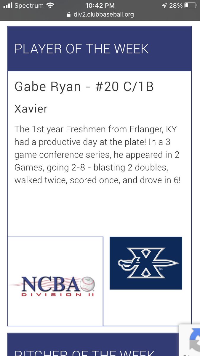 NewPennNCBA's tweet photo. Congrats to @GabeRyan_ and @Colin_French88 on winning New Penn - Central Player and Pitcher of the Week 3!    @XUClubBaseball https://t.co/6YbjgPmzsU