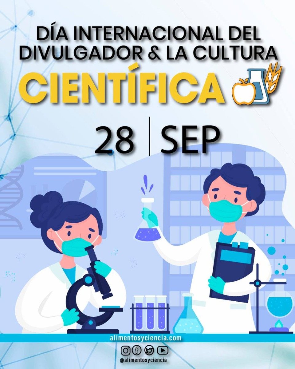 AlimentosyCien's tweet photo. Hoy es un día para visibilizar la importancia de la cultura científica y el trabajo de comunicadores y divulgadores de la ciencia. 🥳

#divulgacióncientífica  #divulgaciónlatinoamérica #DiaCulturaCientifica #EcuadorDivulgaCiencia https://t.co/sknGefmLaR