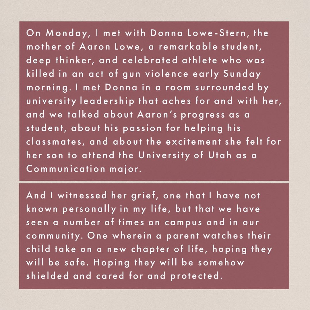 UofUComm's tweet photo. A message from our chair on the death of Aaron Lowe. https://t.co/qQ2IP18tvl