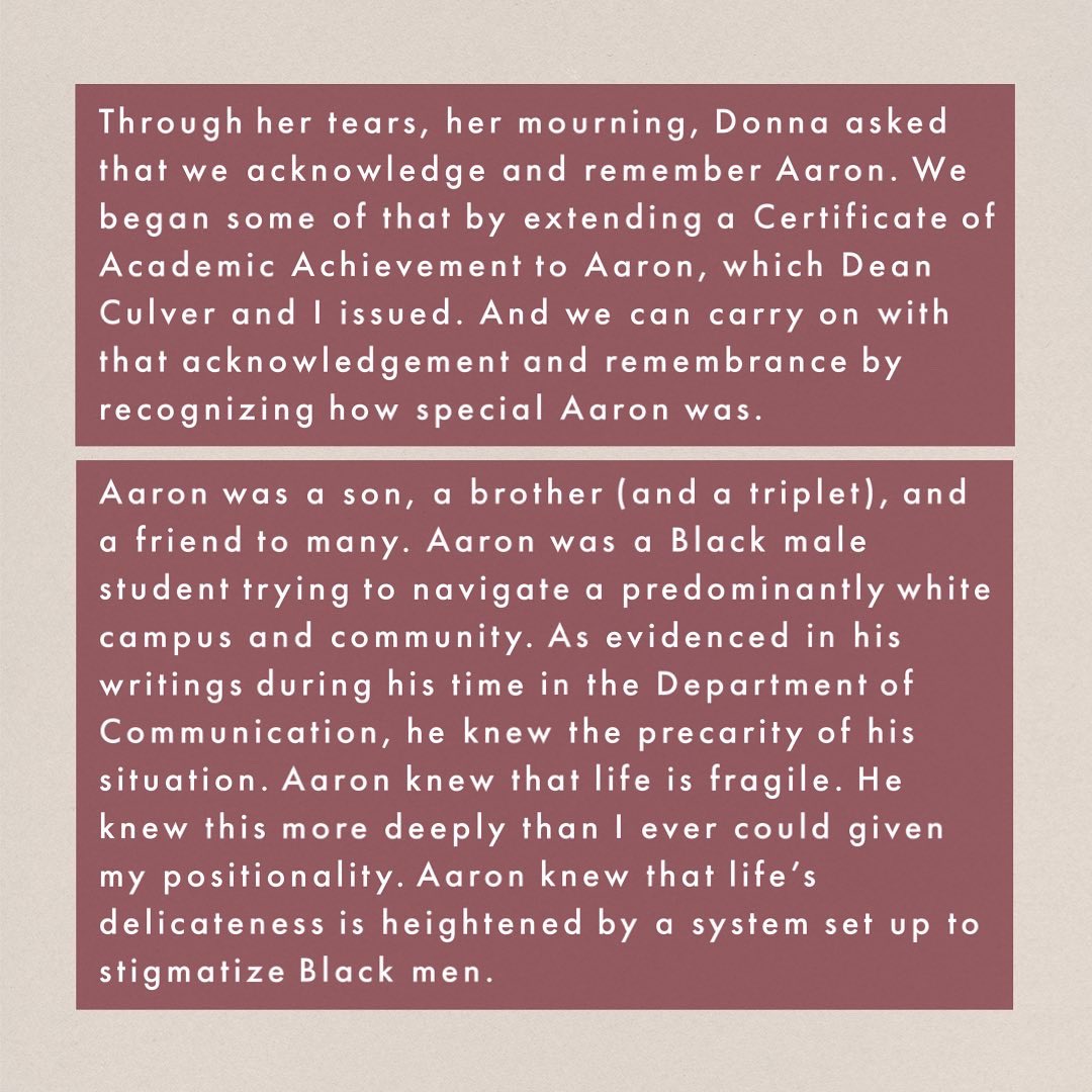 UofUComm's tweet photo. A message from our chair on the death of Aaron Lowe. https://t.co/qQ2IP18tvl