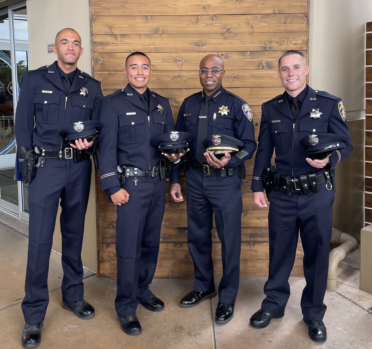 Please join us in congratulating SLPD’s newest Officers.  Officer May, Officer Rivera &amp; Officer Schwitters all graduated from the 171st <a href="/ACSOSheriffs/">Alameda County Sheriff</a> Academy.  
Welcome to SLPD and our great #sanleandro #community.
#proud2serve
