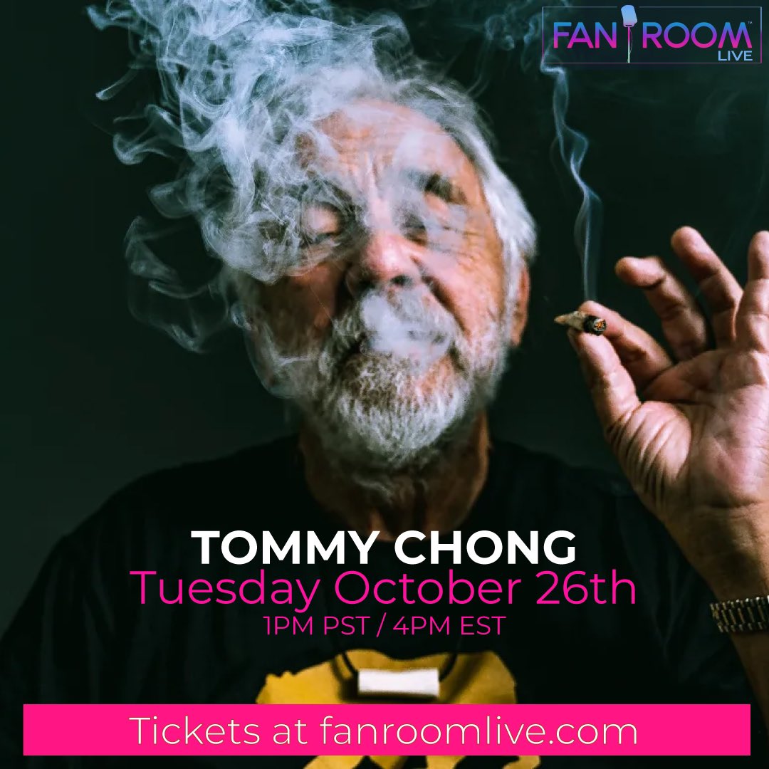 October 26th @ 1pm PST / 4pm EST (right in time for the 4:20…) come hangout w/my friend TOMMY CHONG as he hosts his first #FanRoomLIVE event series!! “BE-IN-THE-ROOM” Grab your tickets 🎫 at fanroomlive.com Cc: @CedEntertainer @fanroomlive @tommychong @JaeBenjamin