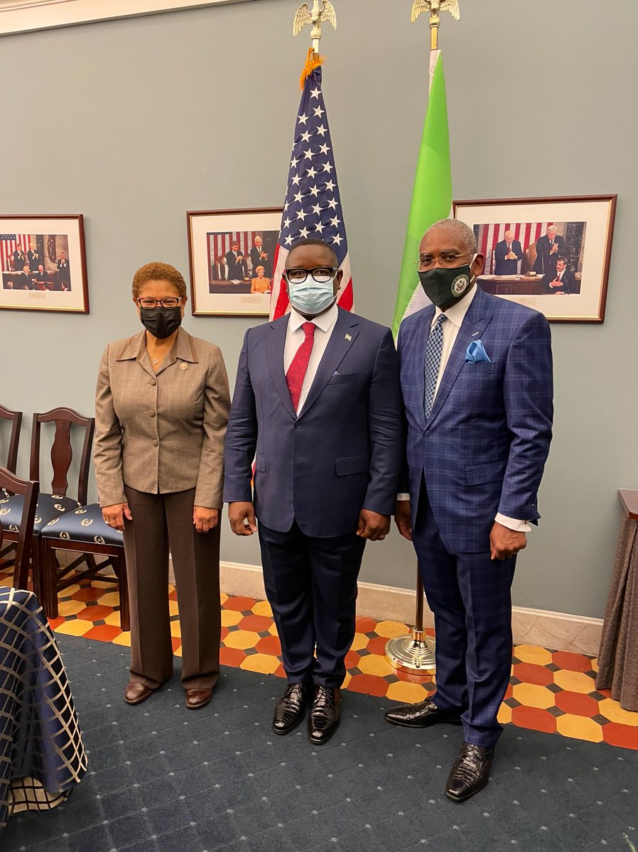 CM <a href="/RepGregoryMeeks/">Rep. Gregory Meeks</a>: Productive conversation today with Chair <a href="/RepKarenBass/">Congressmember Bass</a> &amp; <a href="/PresidentBio/">Barram</a> of Sierra Leone. Discussed how the U.S. can build on ECOWAS efforts on instability &amp; violent extremism, investing in trade, tech &amp; innovation, and universal education access.