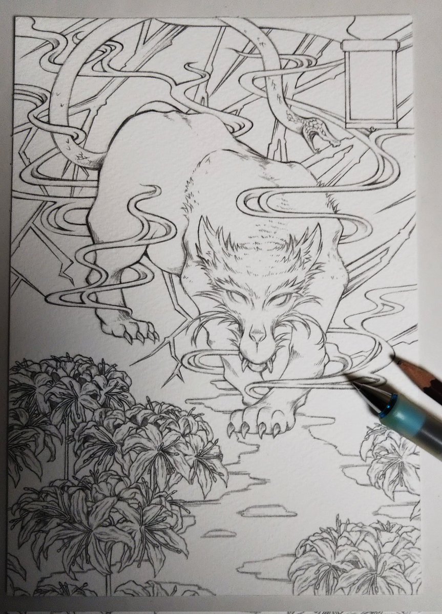ハロウィンの展示に向けて妖怪描き描き。

四足獣。
細かい描き込みは着色後に加筆。

#イラスト #drawing #線画 
