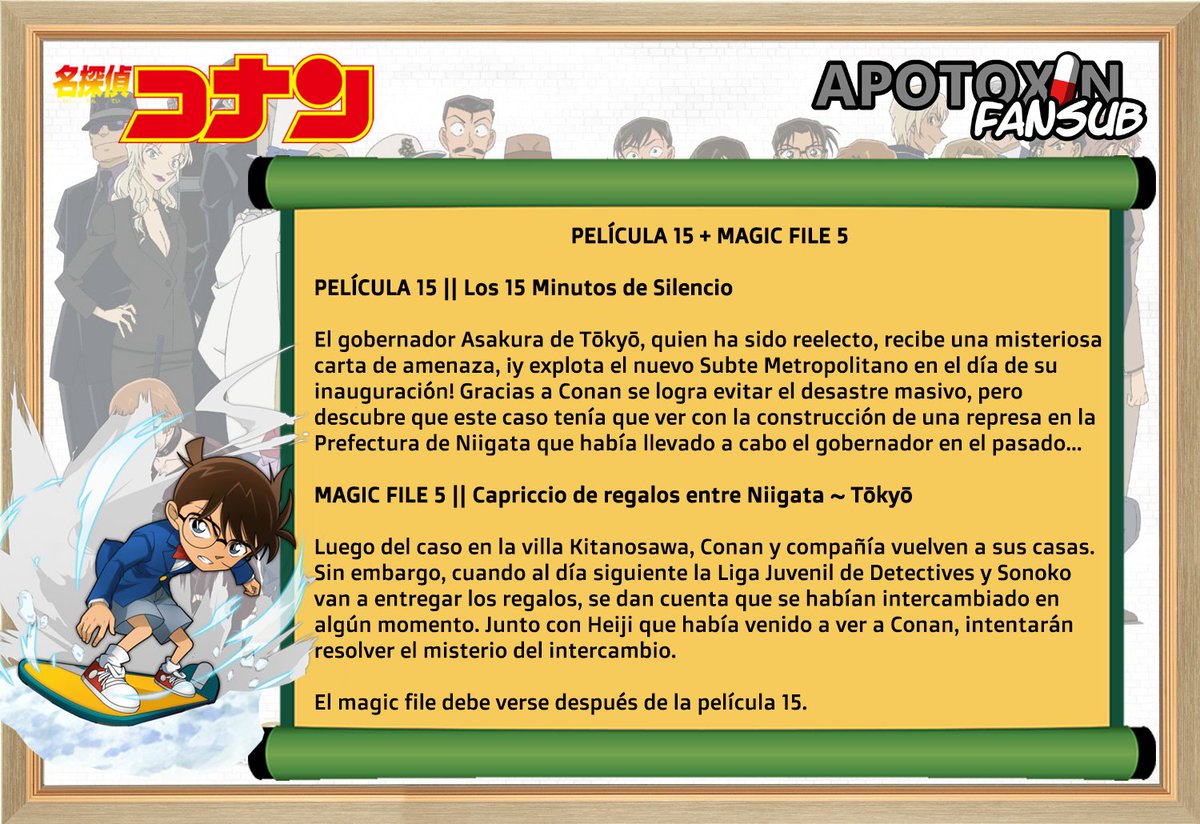 ApotoxinFansub's tweet photo. PELÍCULA 15 || Los 15 Minutos de Silencio + Magic file 5 Capriccio de regalos entre Niigata ~ Tōkyō 

Recuerda que nuestra web se mantiene gracias a tu ayuda. 

https://t.co/9kYKwLYGwZ 

¡Link de la película! 👇

https://t.co/1vmL02fqdP https://t.co/qFuV8sAlBF