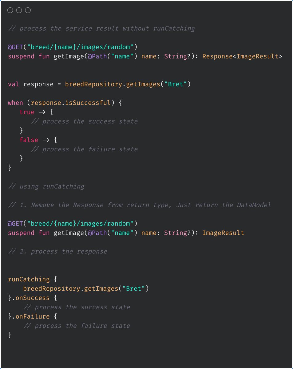 navczydev's tweet image. #KotlinTips

𝗙𝘂𝗻𝗰𝘁𝗶𝗼𝗻𝗮𝗹 𝗪𝗮𝘆 𝗢𝗳 𝗘𝗿𝗿𝗼𝗿 𝗛𝗮𝗻𝗱𝗹𝗶𝗻𝗴  𝗜𝗻 𝗞𝗼𝘁𝗹𝗶𝗻 𝗪𝗶𝘁𝗵 𝗿𝘂𝗻𝗖𝗮𝘁𝗰𝗵𝗶𝗻𝗴

#AndroidDev  #Kotlin
