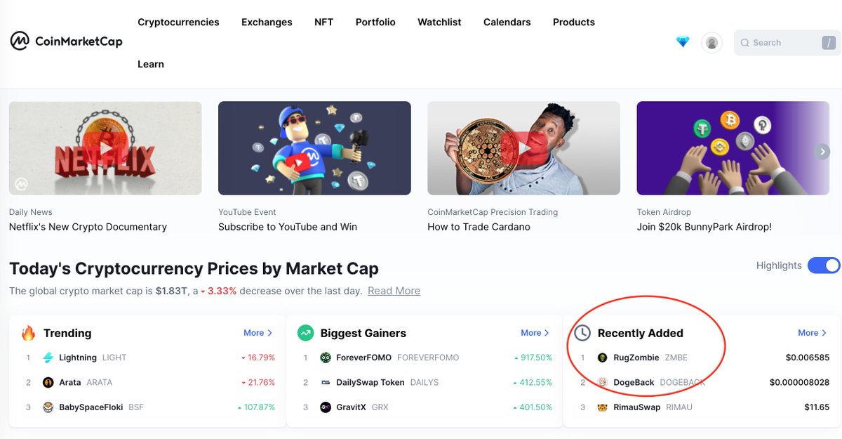 Front Page on Recently Added for <a href="/CoinMarketCap/">CoinMarketCap</a>! We are so thankful and grateful to the zombie horde: let's #cleanupdefi and #zombieon