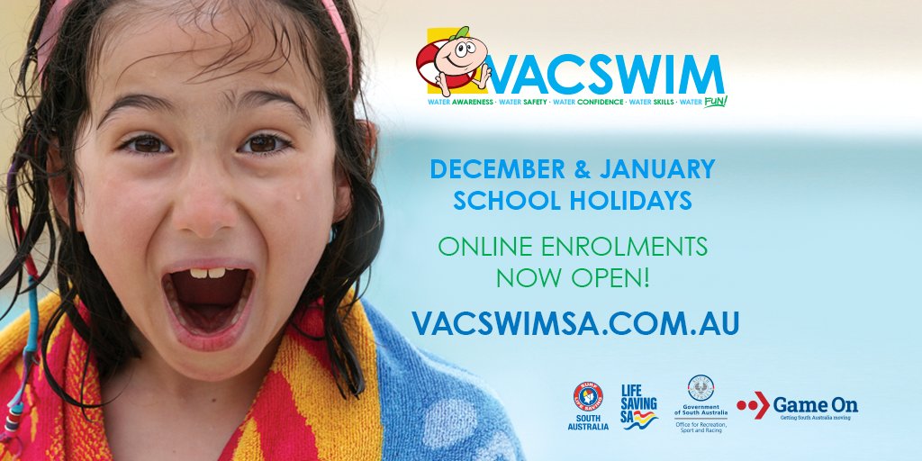 VACSWIM_SA's tweet image. VACSWIM ENROLMENTS ARE OPEN for the 2021/22 season! Now available for children 3 to 12 years and taking place during the December and January school holidays. Book early to avoid disappointment!

BOOK HERE &amp;gt;&amp;gt;&amp;gt; vacswimsa.com.au 

#vacswimsa #vacswim #southaustralia