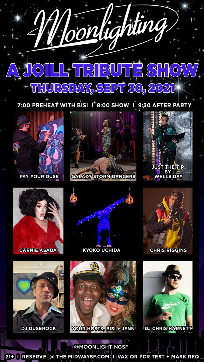 Moonlighting, The Variety Show With a Happy Ending gives all the bang for your buck with drag, vogueing, comedy, hand-balancing, live-painting, spoken word, and an afterparty with DJ Chris Harnett and DJ Duserock. Tickets at TheMidwaySF.com, see y’all there! #sf #bayarea