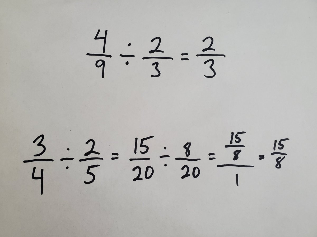 howie_hua's tweet image. Today in class we learned that we CAN divide across fractions just like with fraction multiplication. If it would result in a complex fraction, we can get common denominators then divide across.