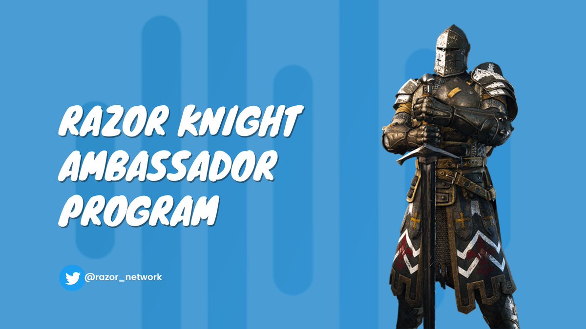 GeeAkpan's tweet photo. All fans and supporters of @razor_network are hereby called to join in the @razor_network Knight Ambassador Program Phase 3!
Interested participants can apply here: https://t.co/cmSMOveEwO
#Ambassador #razorknight https://t.co/J8YnLPk754